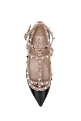 black beige calf leather patent finish pointed toe signature Rockstud Valentino Garavani | 5W2S0376VNWN91